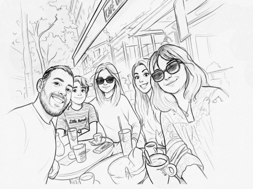 Esquisse crayon scène de vie parisienne entre amis