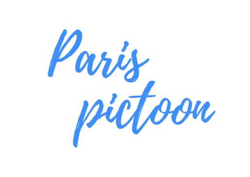 Texte en cursive dorée : "Paris pictoon" sur fond clair.